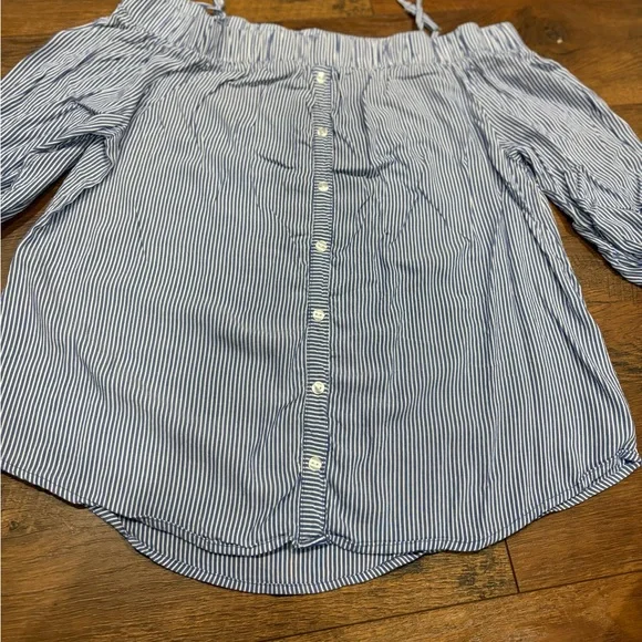 Iz Byer Blue and White Striped Button Down Shirt - Picture 3 of 9